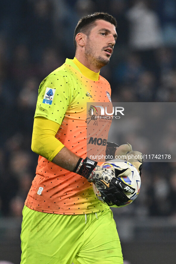 Simone Scuffet of Cagliari Calcio is in action during the 11th day of the Serie A Championship between S.S. Lazio and Cagliari Calcio at the...