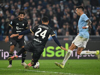 Jose Luis Palomino of Cagliari Calcio and Matias Vecino of S.S. Lazio are in action during the 11th day of the Serie A Championship between...