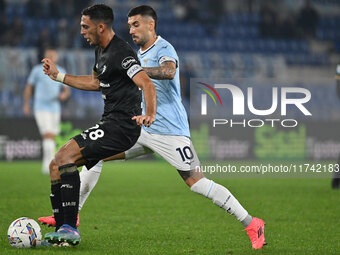 Gabriele Zappa of Cagliari Calcio and Mattia Zaccagni of S.S. Lazio are in action during the 11th day of the Serie A Championship between S....