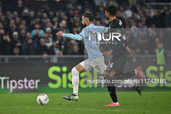 Valentin Castellanos of S.S. Lazio and Jose Luis Palomino of Cagliari Calcio are in action during the 11th day of the Serie A Championship b...