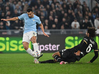 Pedro of S.S. Lazio and Sebastiano Luperto of Cagliari Calcio are in action during the 11th day of the Serie A Championship between S.S. Laz...