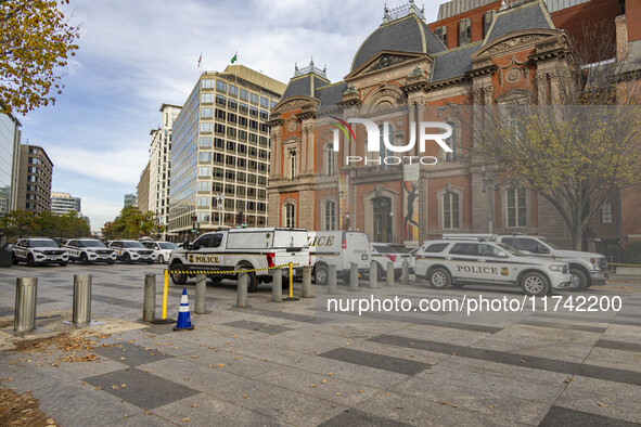 Police cars in Washington DC, United States, on November 4, 2024, ahead of the Presidential Election. 