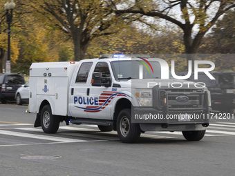 Police cars in Washington DC, United States, on November 4, 2024, ahead of the Presidential Election. (