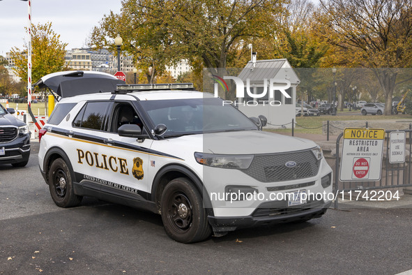 Police cars in Washington DC, United States, on November 4, 2024, ahead of the Presidential Election. 