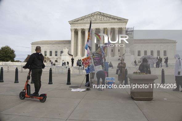 A protest takes place outside the US Supreme Court in Washington DC, United States, on November 4, 2024, ahead of the Presidential Election....