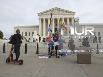 A protest takes place outside the US Supreme Court in Washington DC, United States, on November 4, 2024, ahead of the Presidential Election....