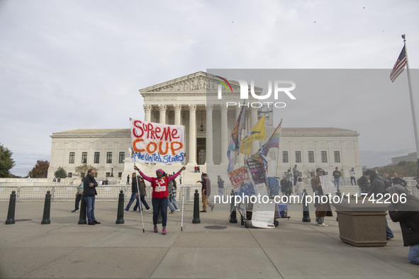 A protest takes place outside the US Supreme Court in Washington DC, United States, on November 4, 2024, ahead of the Presidential Election....