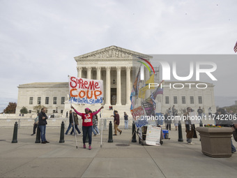 A protest takes place outside the US Supreme Court in Washington DC, United States, on November 4, 2024, ahead of the Presidential Election....