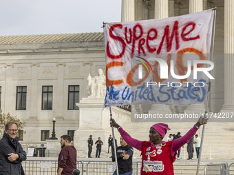 A protest takes place outside the US Supreme Court in Washington DC, United States, on November 4, 2024, ahead of the Presidential Election....