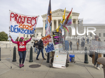 A protest takes place outside the US Supreme Court in Washington DC, United States, on November 4, 2024, ahead of the Presidential Election....