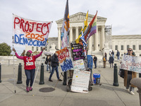 A protest takes place outside the US Supreme Court in Washington DC, United States, on November 4, 2024, ahead of the Presidential Election....