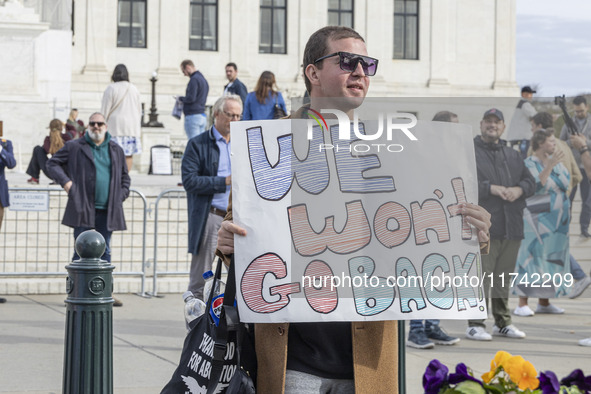 A protest takes place outside the US Supreme Court in Washington DC, United States, on November 4, 2024, ahead of the Presidential Election....