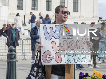 A protest takes place outside the US Supreme Court in Washington DC, United States, on November 4, 2024, ahead of the Presidential Election....