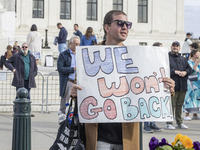 A protest takes place outside the US Supreme Court in Washington DC, United States, on November 4, 2024, ahead of the Presidential Election....