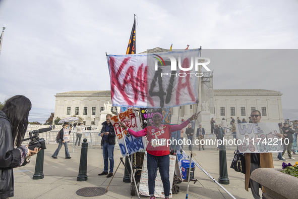 A protest takes place outside the US Supreme Court in Washington DC, United States, on November 4, 2024, ahead of the Presidential Election....