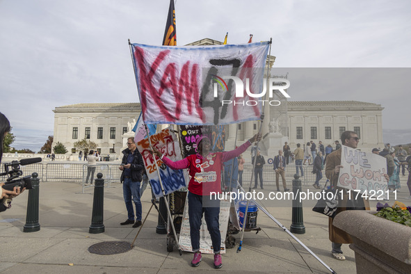 A protest takes place outside the US Supreme Court in Washington DC, United States, on November 4, 2024, ahead of the Presidential Election....