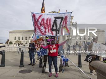 A protest takes place outside the US Supreme Court in Washington DC, United States, on November 4, 2024, ahead of the Presidential Election....