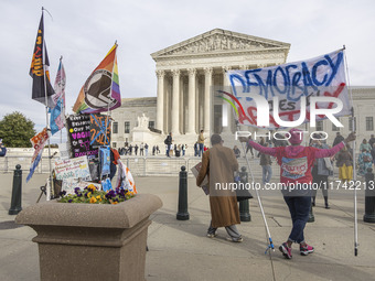 A protest takes place outside the US Supreme Court in Washington DC, United States, on November 4, 2024, ahead of the Presidential Election....