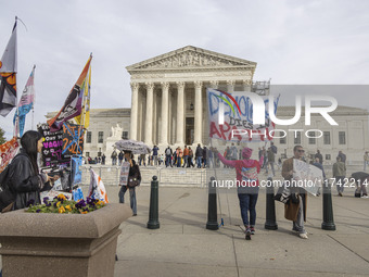 A protest takes place outside the US Supreme Court in Washington DC, United States, on November 4, 2024, ahead of the Presidential Election....