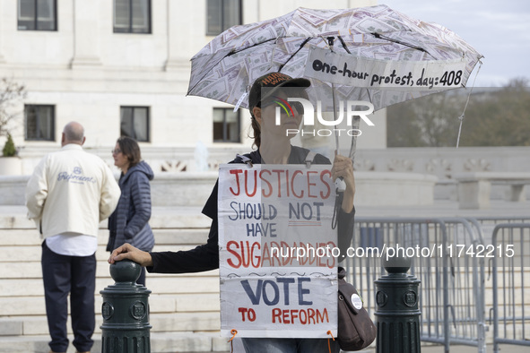 A protest takes place outside the US Supreme Court in Washington DC, United States, on November 4, 2024, ahead of the Presidential Election....