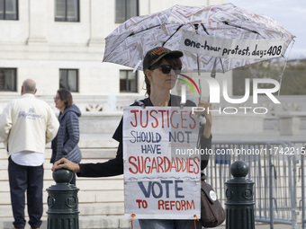 A protest takes place outside the US Supreme Court in Washington DC, United States, on November 4, 2024, ahead of the Presidential Election....