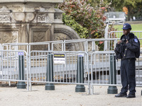 A view of the security fence near the U.S. Capitol in Washington, D.C., United States, on November 4, 2024, ahead of the U.S. Presidential E...