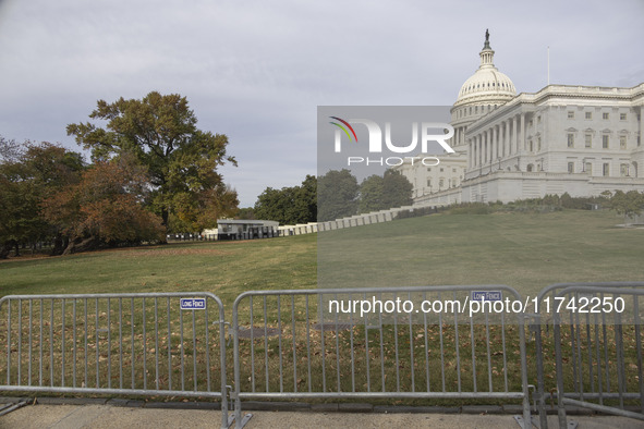 A view of the security fence near the U.S. Capitol in Washington, D.C., United States, on November 4, 2024, ahead of the U.S. Presidential E...