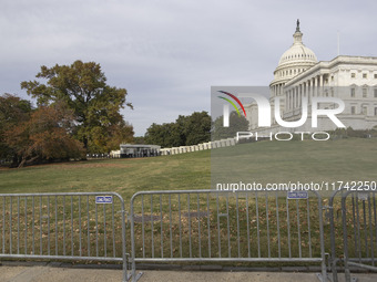 A view of the security fence near the U.S. Capitol in Washington, D.C., United States, on November 4, 2024, ahead of the U.S. Presidential E...