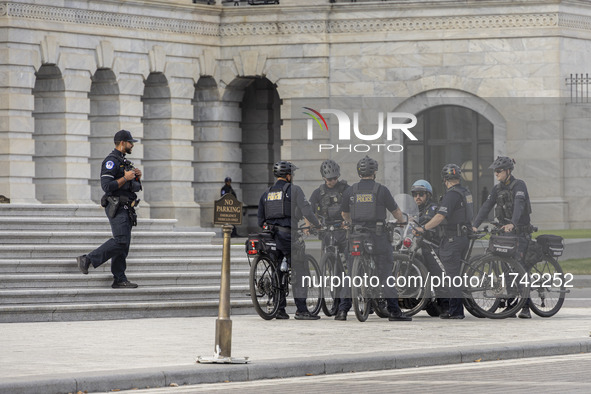 Police stand in front of the US Capitol in Washington DC, United States, on November 4, 2024, ahead of the US Presidential Election. 