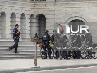 Police stand in front of the US Capitol in Washington DC, United States, on November 4, 2024, ahead of the US Presidential Election. (