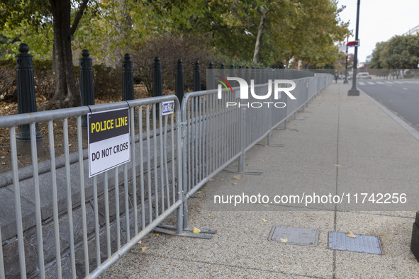 A view of the security fence near the U.S. Capitol in Washington, D.C., United States, on November 4, 2024, ahead of the U.S. Presidential E...