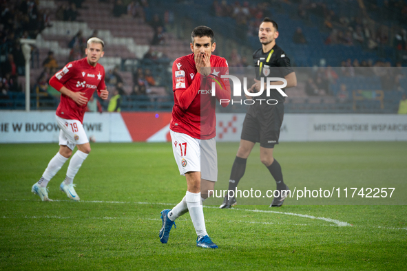 Jesus Alfaro participates in the game between Wisla Krakow and GKS Tychy in Krakow, Poland, on November 4, 2024. This is a Betclic 1 Liga, P...