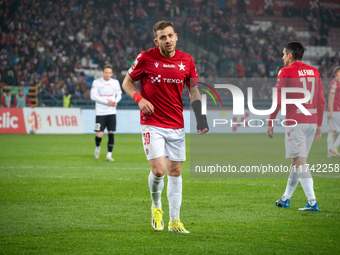 Giannis Kiakos participates in the game between Wisla Krakow and GKS Tychy in Krakow, Poland, on November 4, 2024. This is a Betclic 1 Liga,...