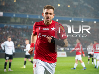 Giannis Kiakos participates in the game between Wisla Krakow and GKS Tychy in Krakow, Poland, on November 4, 2024. This is a Betclic 1 Liga,...