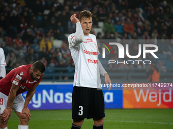 Jakub Teclaw participates in the game between Wisla Krakow and GKS Tychy in Krakow, Poland, on November 4, 2024. This is a Betclic 1 Liga, P...