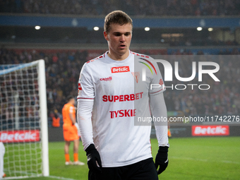 Jakub Bieronski participates in the game between Wisla Krakow and GKS Tychy in Krakow, Poland, on November 4, 2024. This is a Betclic 1 Liga...