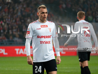 Dominik Polap participates in the game between Wisla Krakow and GKS Tychy in Krakow, Poland, on November 4, 2024. This is a Betclic 1 Liga,...