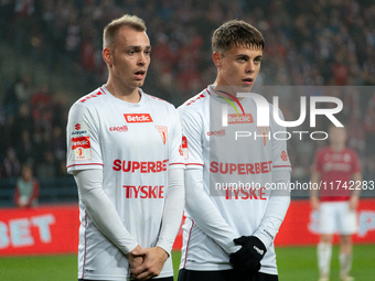 Dominik Polap and Maksymilian Dziuba participate in the game between Wisla Krakow and GKS Tychy in Krakow, Poland, on November 4, 2024. This...