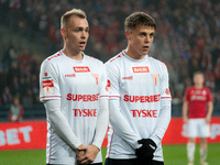 Dominik Polap and Maksymilian Dziuba participate in the game between Wisla Krakow and GKS Tychy in Krakow, Poland, on November 4, 2024. This...