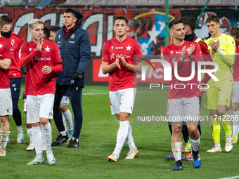 Wisla Krakow players stand after the game between Wisla Krakow and GKS Tychy in Krakow, Poland, on November 4, 2024. This is a Betclic 1 Lig...