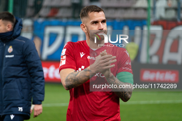 Alan Uryga stands after the game between Wisla Krakow and GKS Tychy in Krakow, Poland, on November 4, 2024. This is a Betclic 1 Liga, Polish...