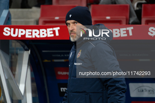 Wisla Krakow coach Mariusz Jop is present during the game between Wisla Krakow and GKS Tychy in Krakow, Poland, on November 4, 2024. This is...