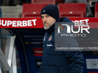 Wisla Krakow coach Mariusz Jop is present during the game between Wisla Krakow and GKS Tychy in Krakow, Poland, on November 4, 2024. This is...