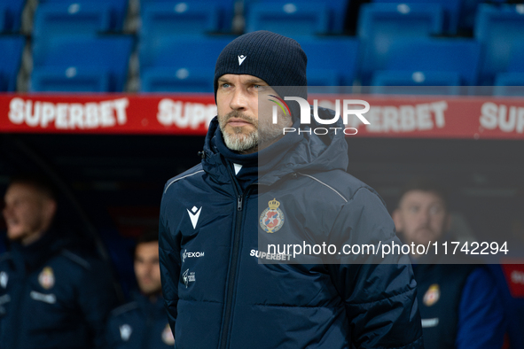 Wisla Krakow coach Mariusz Jop is present during the game between Wisla Krakow and GKS Tychy in Krakow, Poland, on November 4, 2024. This is...