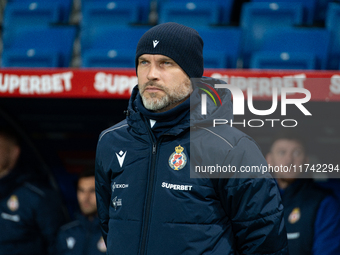 Wisla Krakow coach Mariusz Jop is present during the game between Wisla Krakow and GKS Tychy in Krakow, Poland, on November 4, 2024. This is...