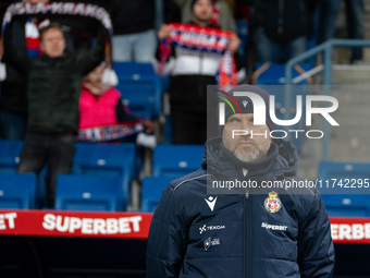 Wisla Krakow coach Mariusz Jop is present during the game between Wisla Krakow and GKS Tychy in Krakow, Poland, on November 4, 2024. This is...