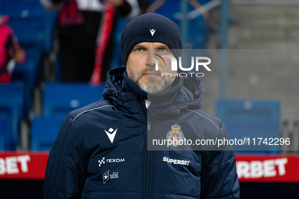 Wisla Krakow coach Mariusz Jop is present during the game between Wisla Krakow and GKS Tychy in Krakow, Poland, on November 4, 2024. This is...