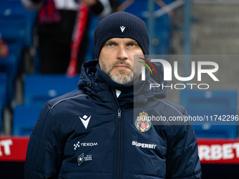 Wisla Krakow coach Mariusz Jop is present during the game between Wisla Krakow and GKS Tychy in Krakow, Poland, on November 4, 2024. This is...