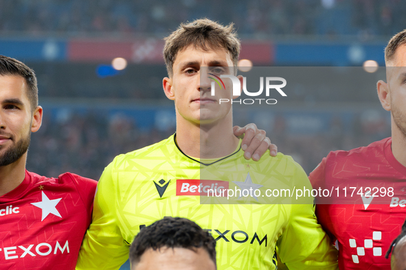 Goalkeeper Patryk Letkiewicz stands before the game between Wisla Krakow and GKS Tychy in Krakow, Poland, on November 4, 2024. This is a Bet...