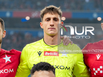 Goalkeeper Patryk Letkiewicz stands before the game between Wisla Krakow and GKS Tychy in Krakow, Poland, on November 4, 2024. This is a Bet...